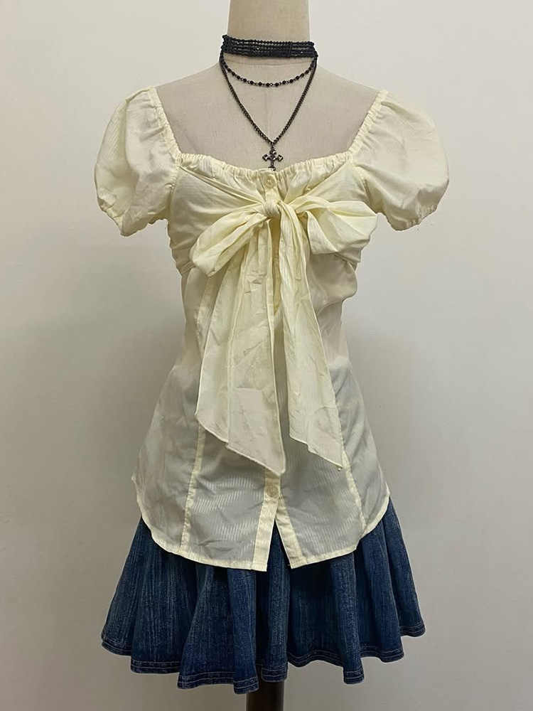 French Yellow Short-sleeved Shirt