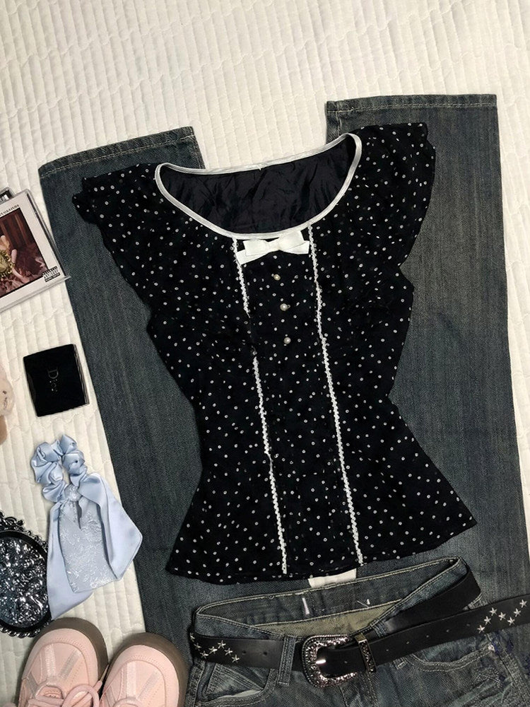 dark coquette polka dots shirt