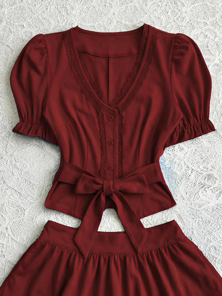 retro v-neck red coord