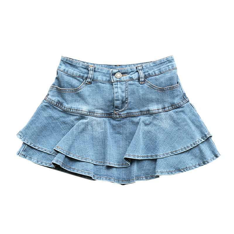 Retro Ruffled Hem Denim Skirt