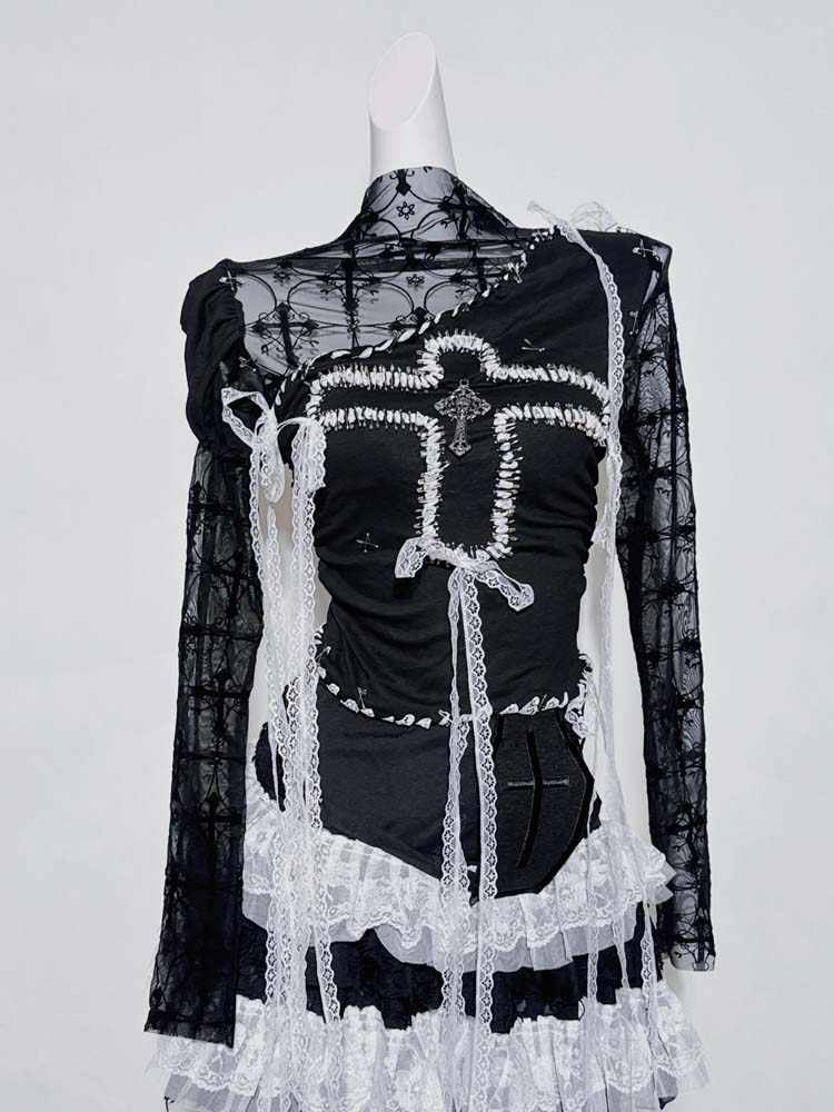 Goth Ruffled Lace Long-sleeved Top