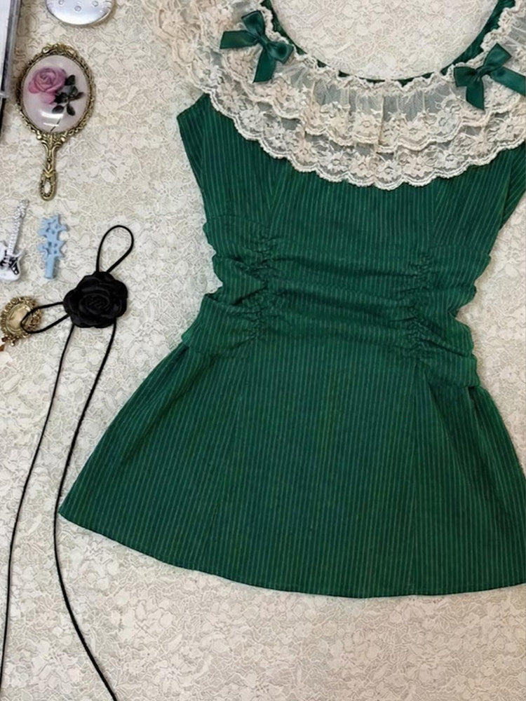 retro lace green tank top