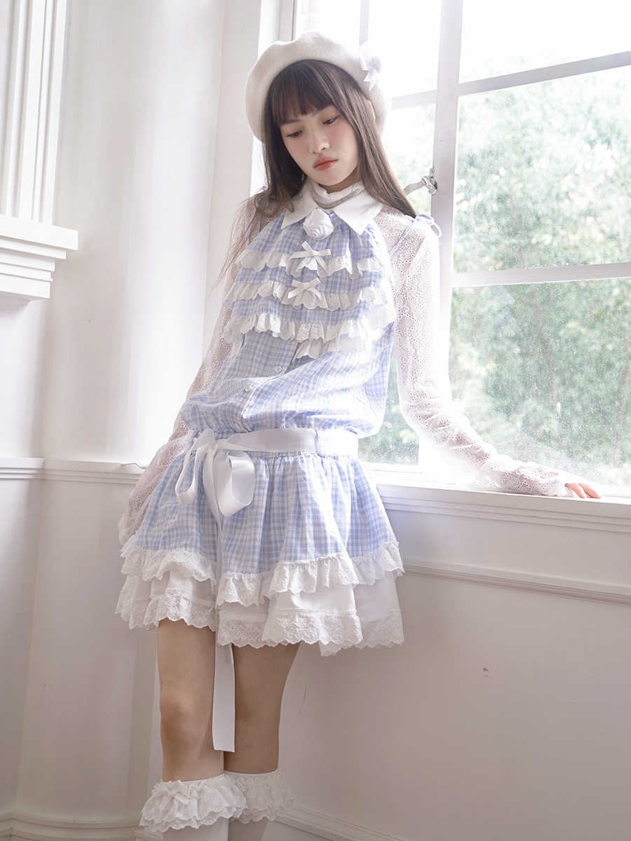 Angel Heart Blue Plaid Jacquard Lace Sleeveless Dress
