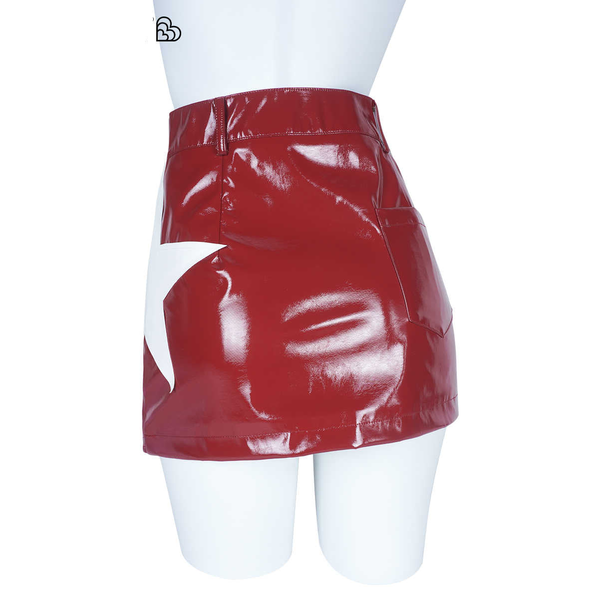 Star Patch Leather Skirt