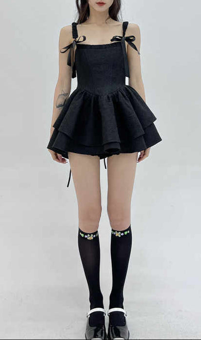 Dark Coquette Strap Mini Dress