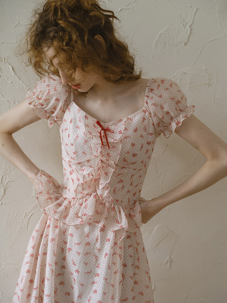 red polka dots ruffled dress