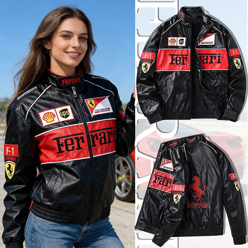Racing-style leather moto jacket
