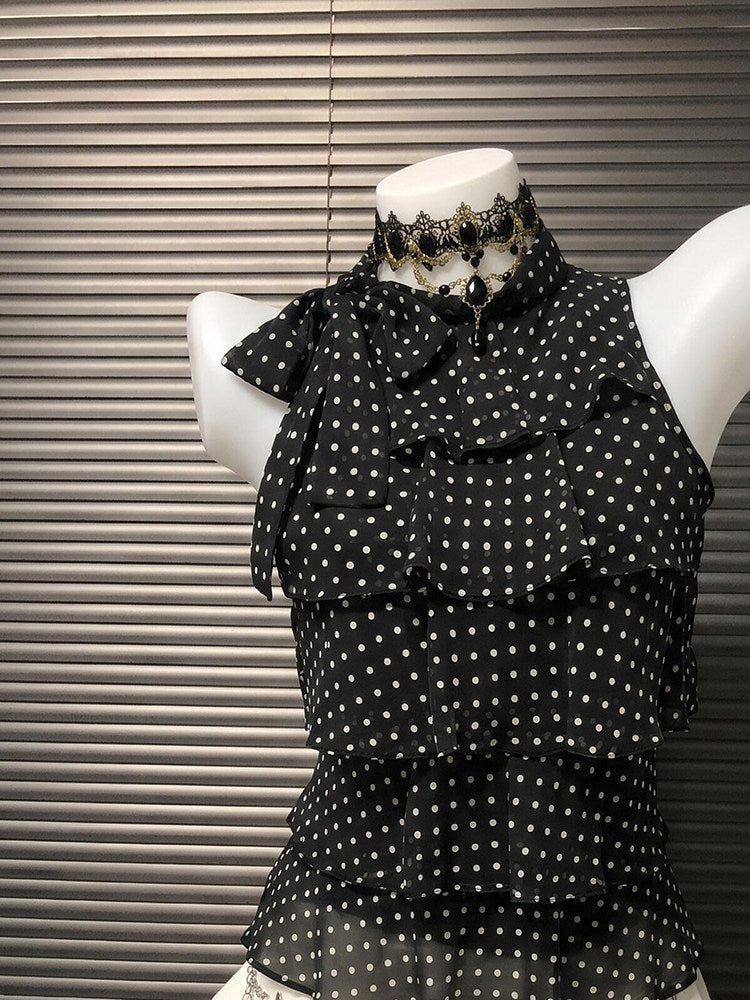 polka dots mesh bow top