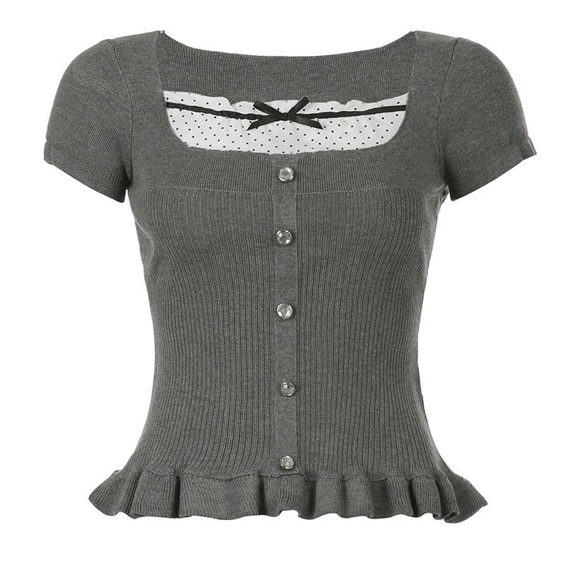 Coquette Polka-dot Bow Gray Shirt