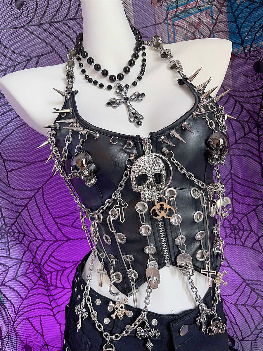 Y2K Goth Skull Leather Top
