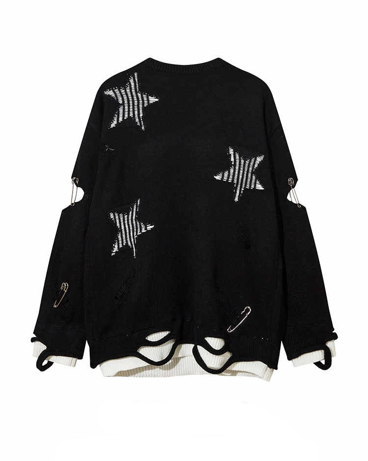 Y2K Grunge Stars Hole Sweater