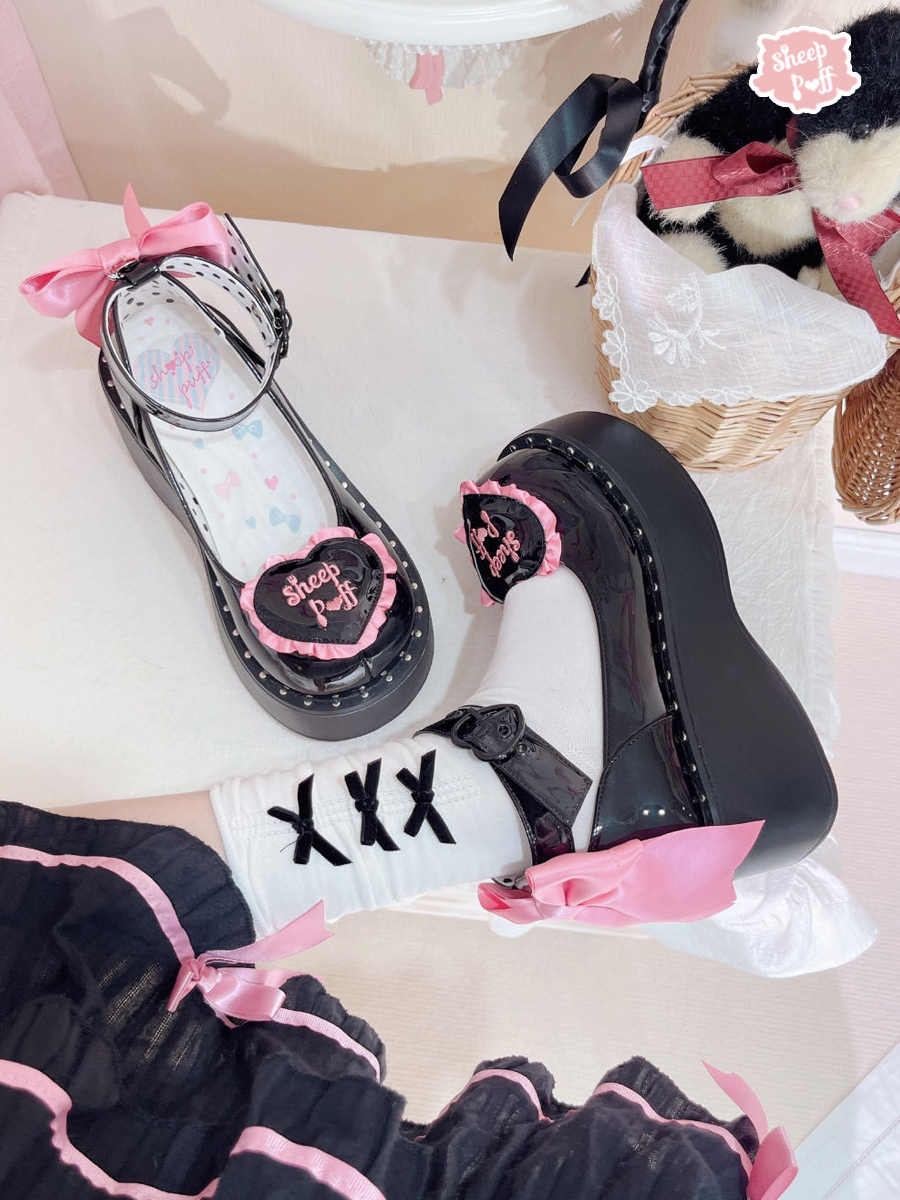 Sheep Puff Lolita Bow Platform Shoes