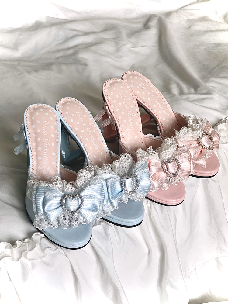lace bow heart high heels