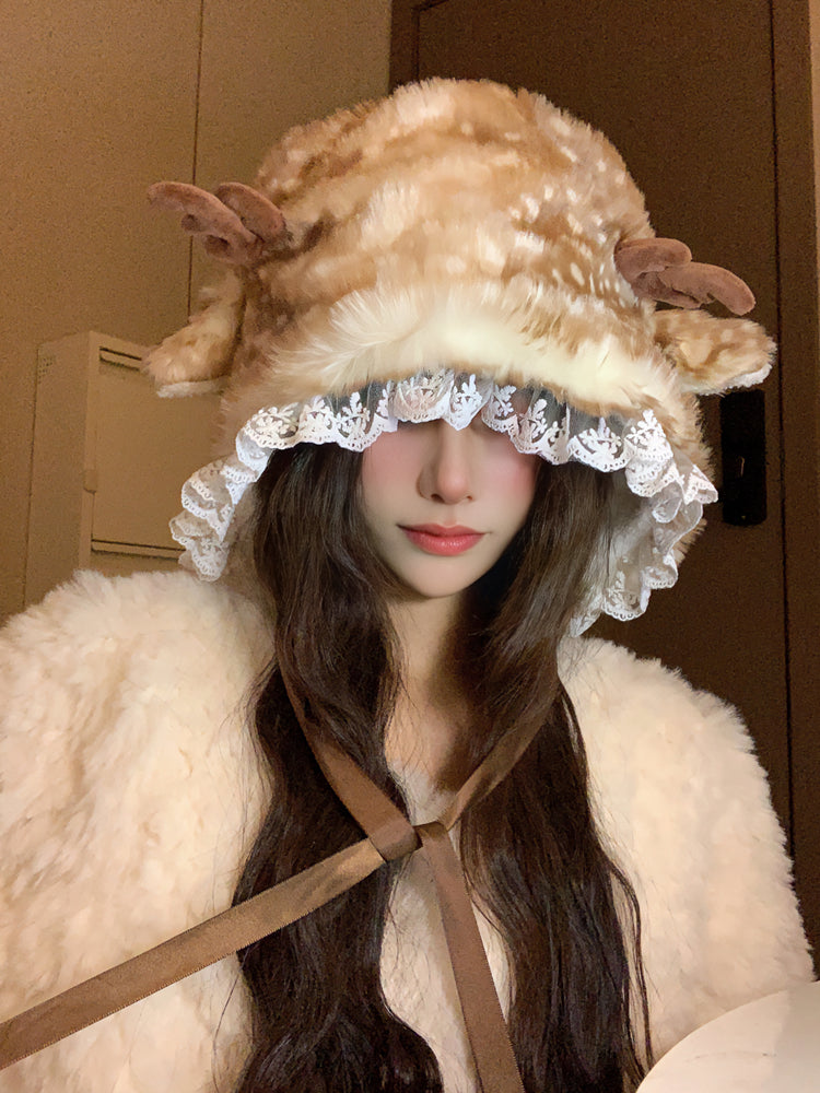 deer fur kawaii hat