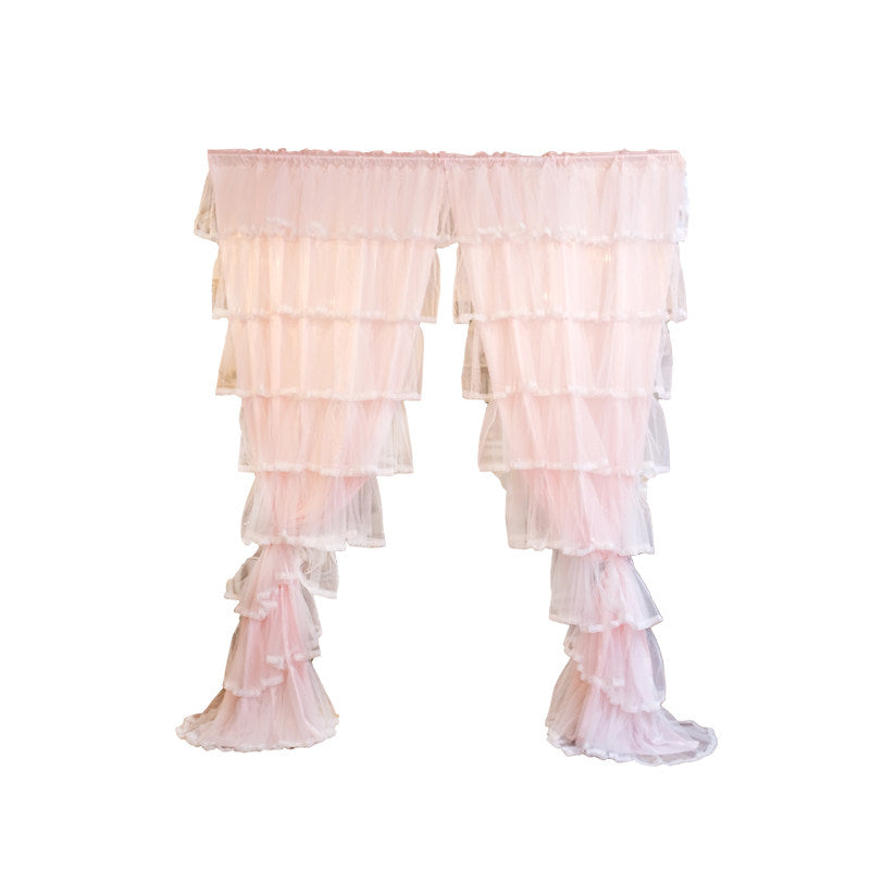 Retro white gauze lace pleated curtain