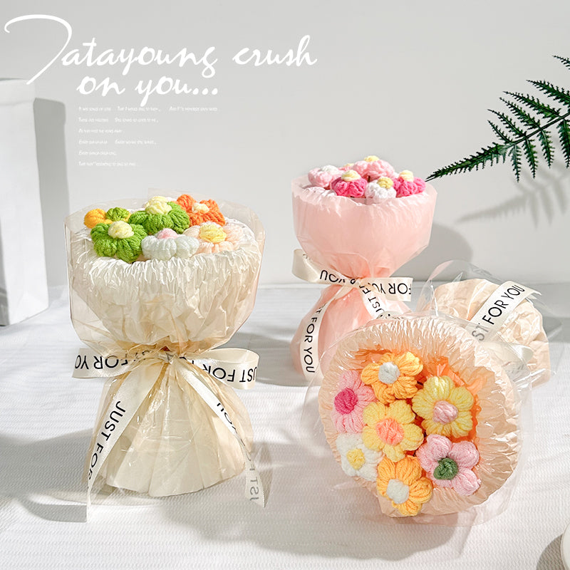 Handmade wool puff flowers bouquet