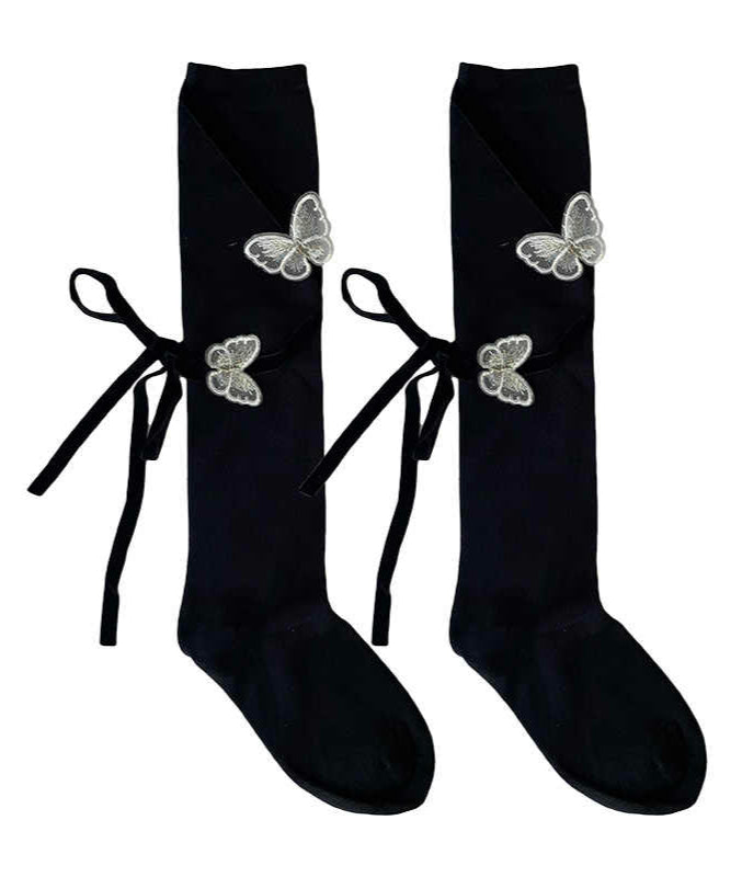 Dark Coquette Embroidered Butterfly Mid-calf Socks