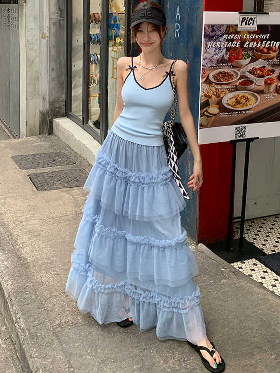 Blue Mesh Puffy Skirt