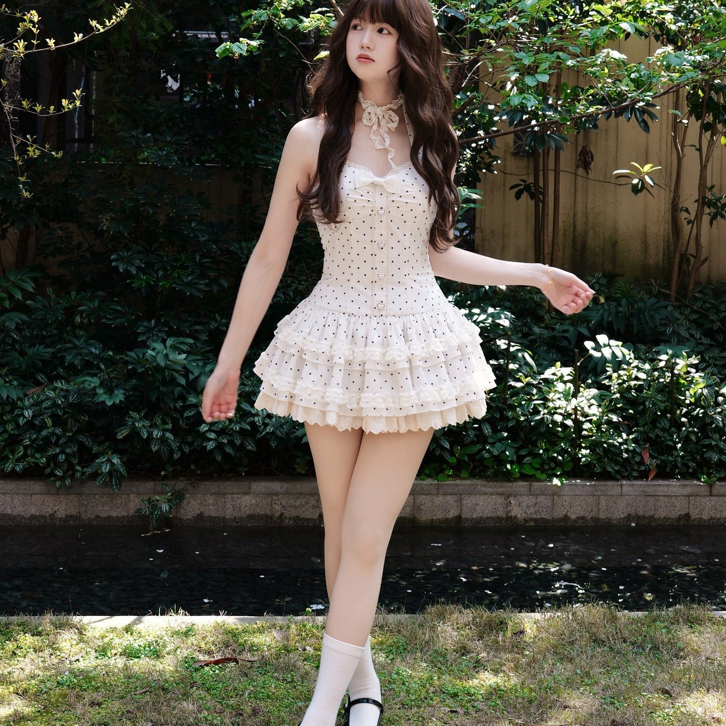 plaid retro cake skirt bow dress