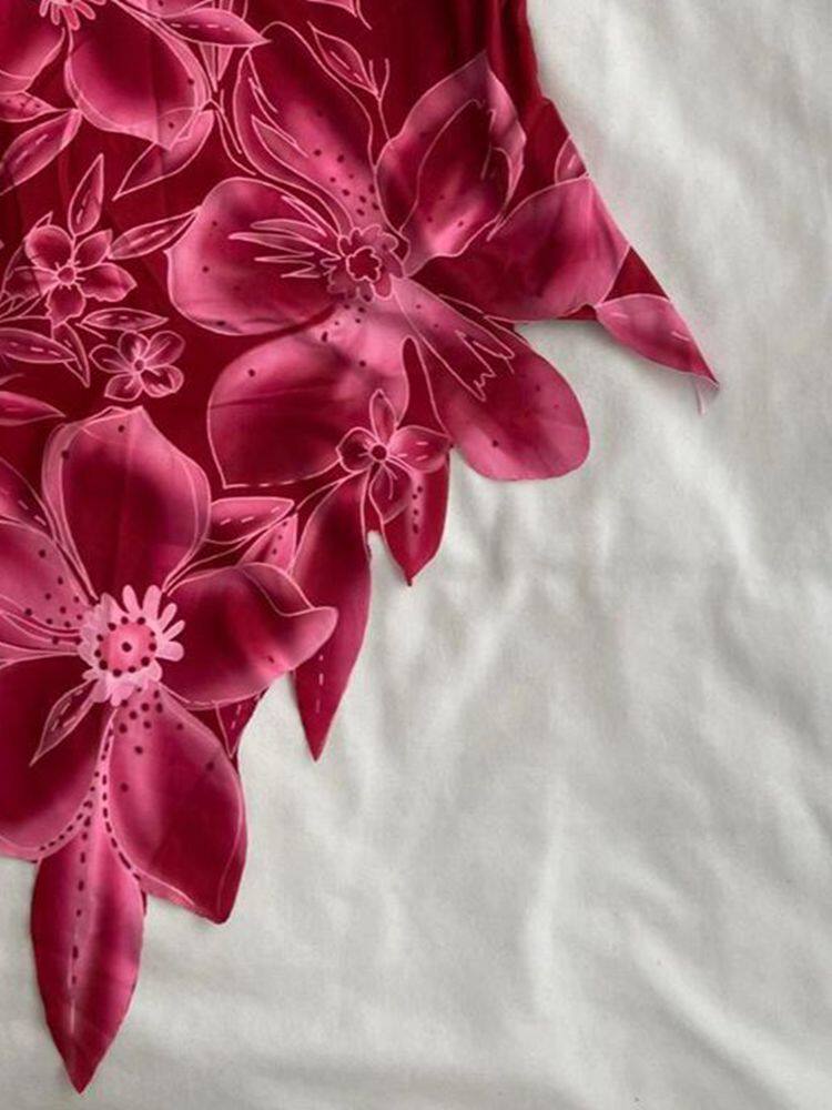 Red Floral Strapless Top