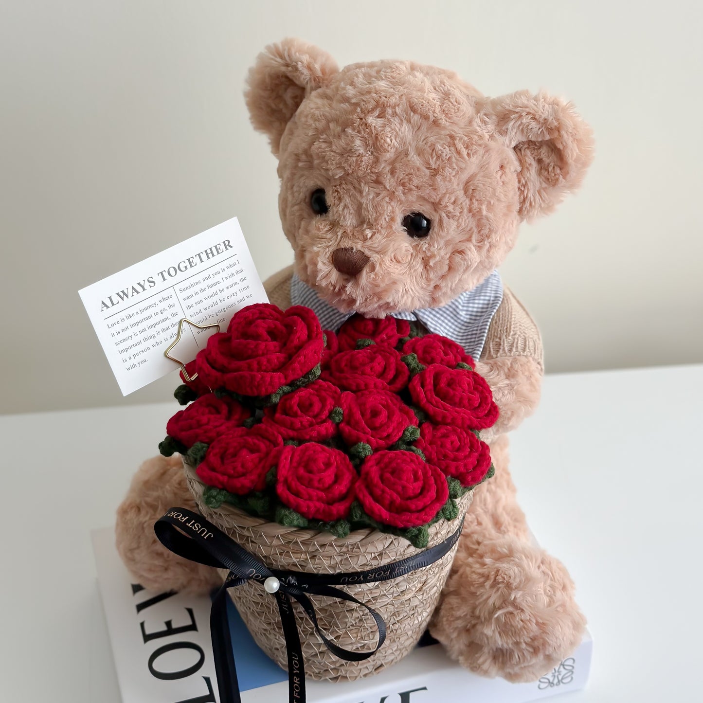 hand-knitted roses bear doll bouquet