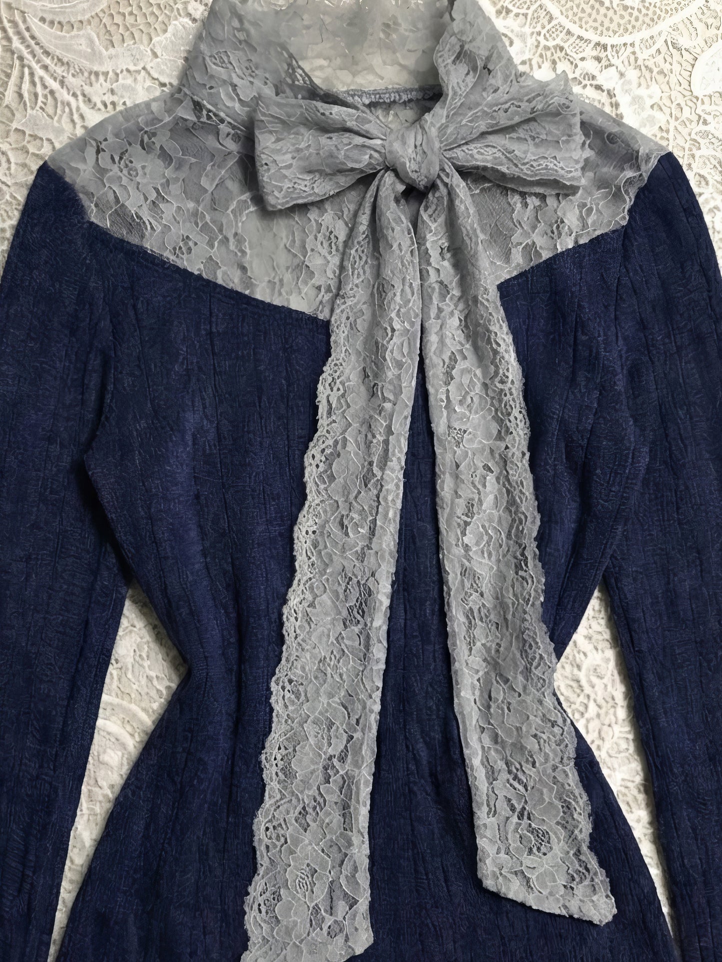 retro lace bow long-sleeved shirt