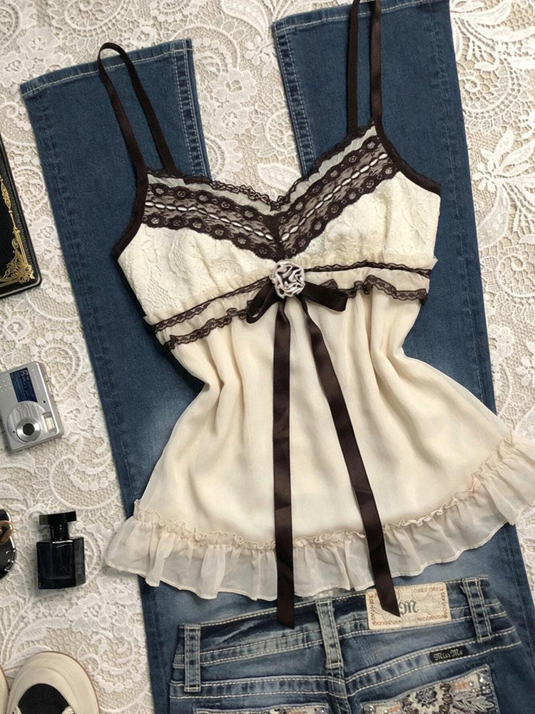 brown bow retro tank top