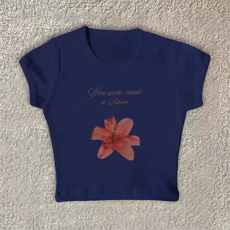 Letter Floral Print Cropped T-Shirt