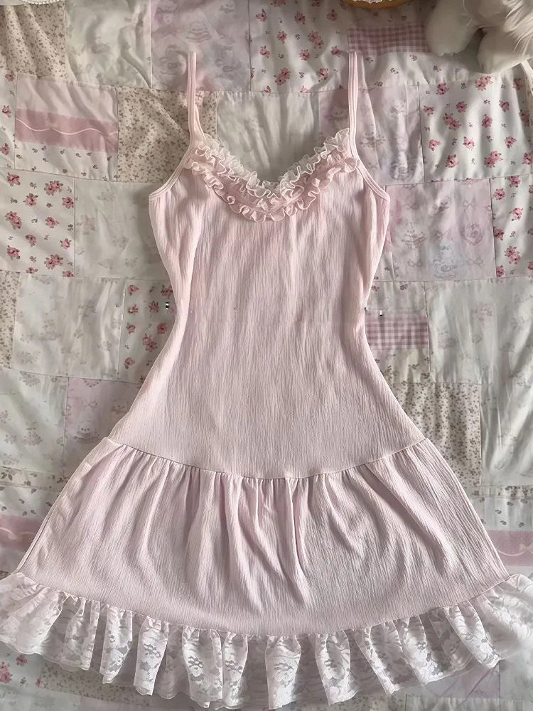 coquette pink lace bow dress