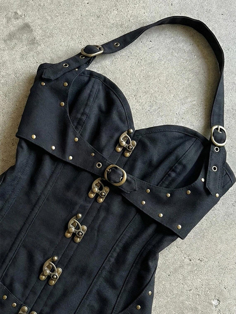 vintage punk buckles halter top