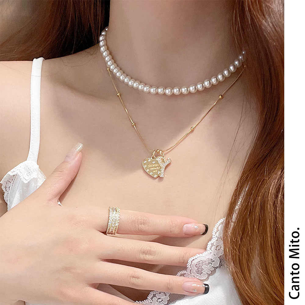 Bow Pearl Love Letters Necklace