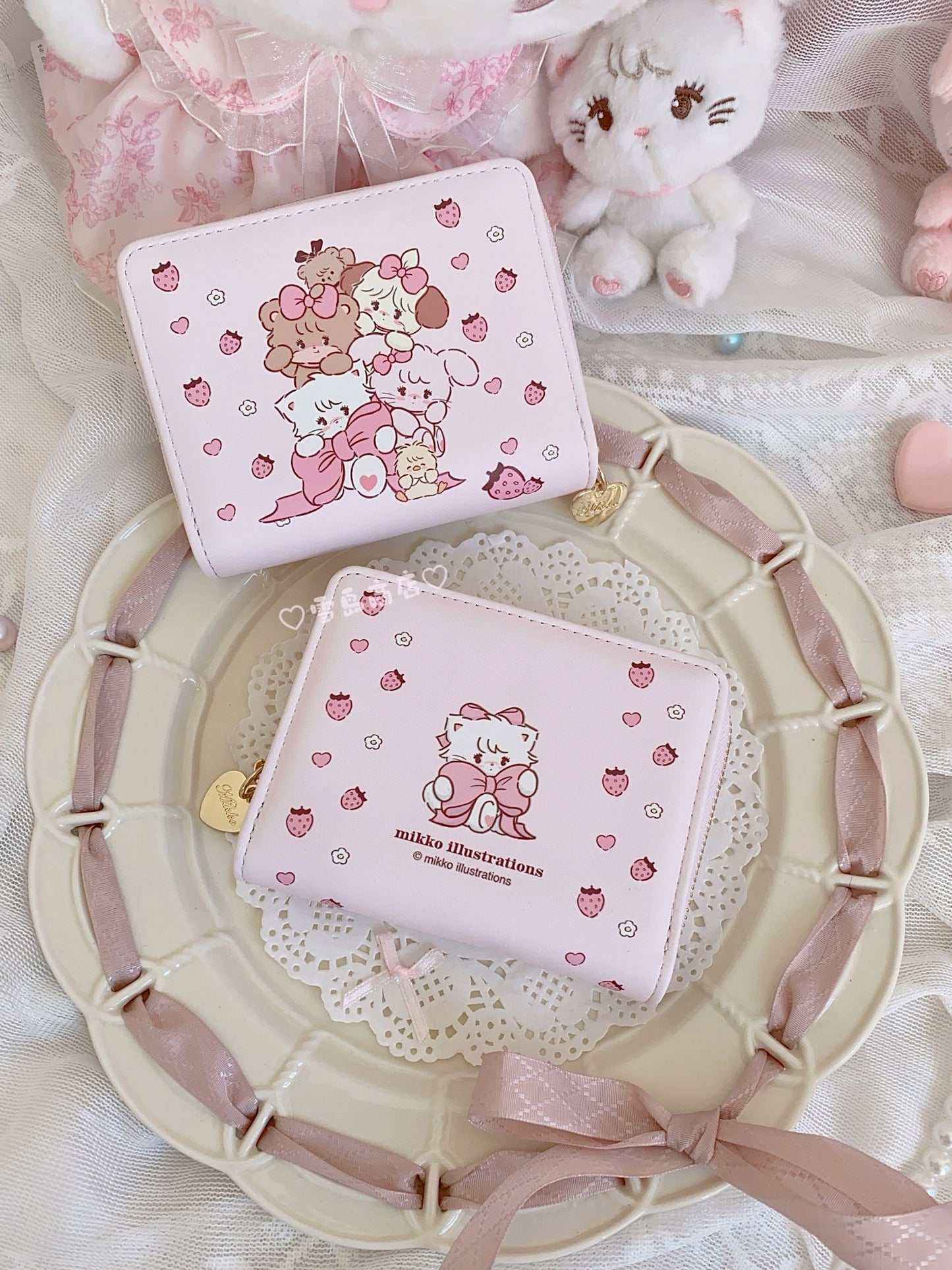 cute strawberry two-fold coin purse