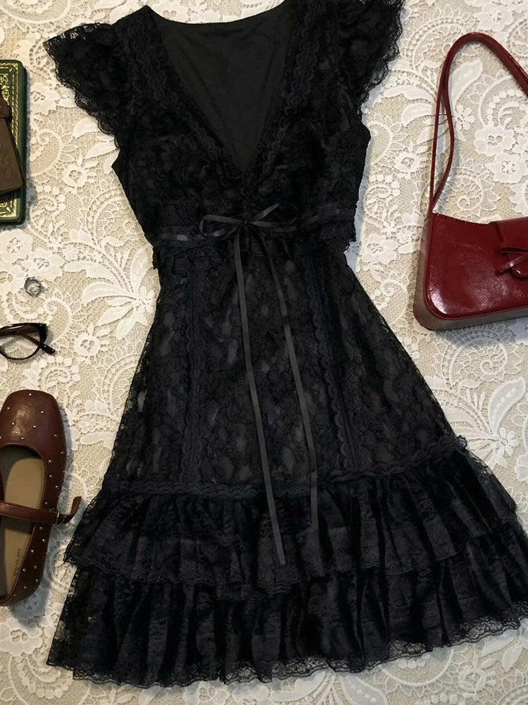 dark coquette ruffled dress