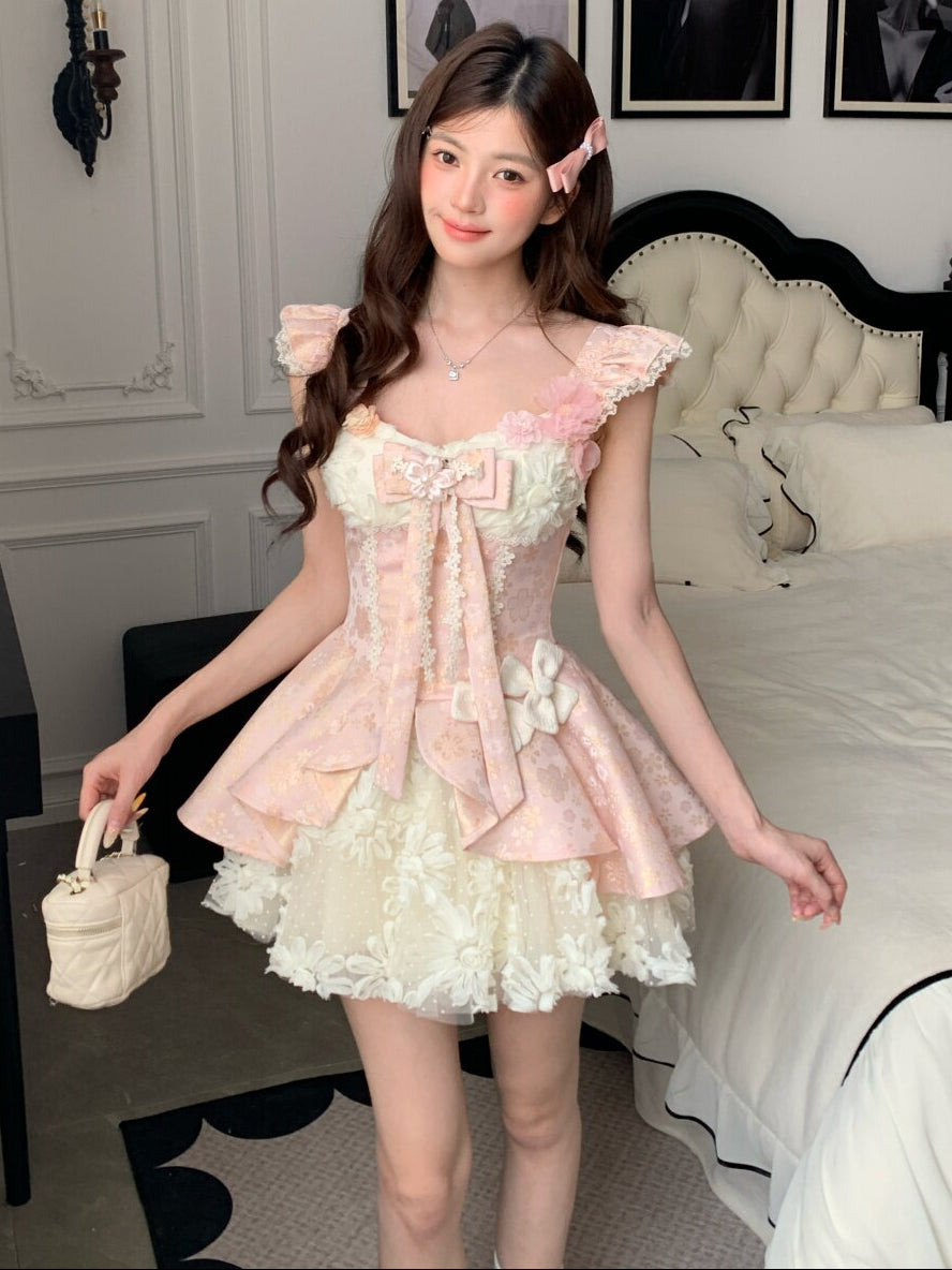 sakura pink coquette lace princess dress