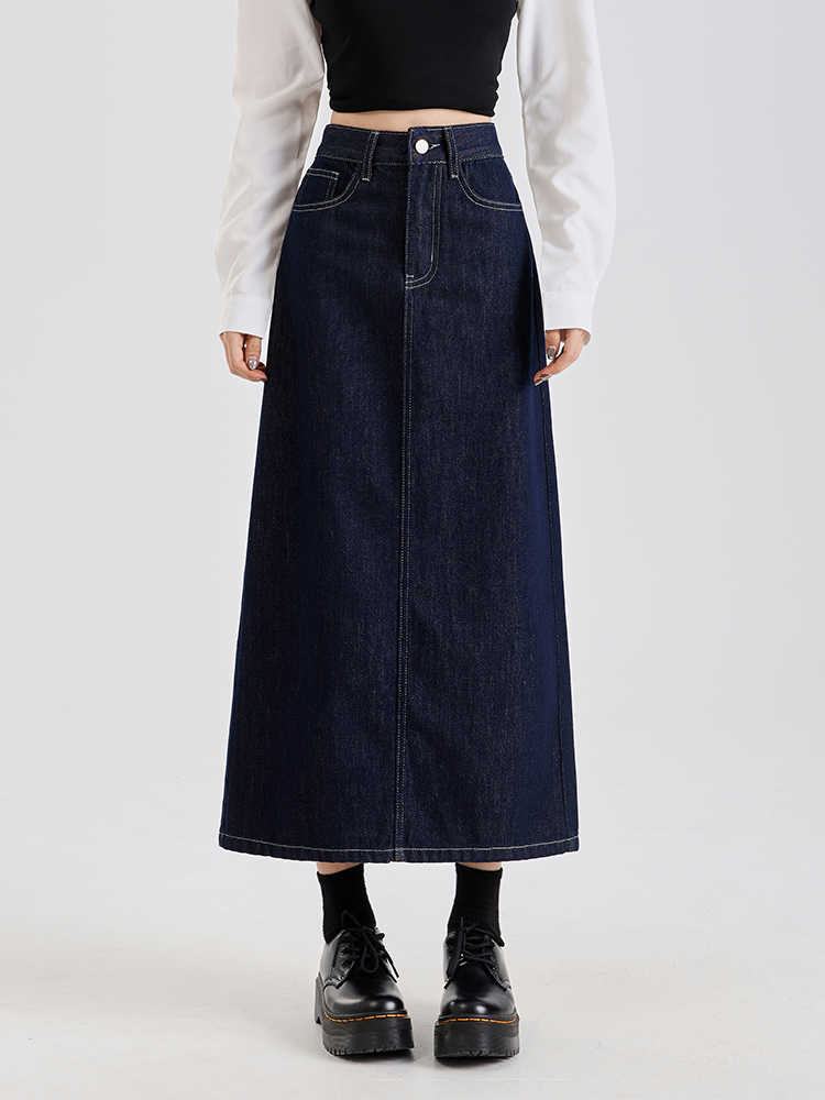 Preppy Aesthetic Mid-length Denim Skirt