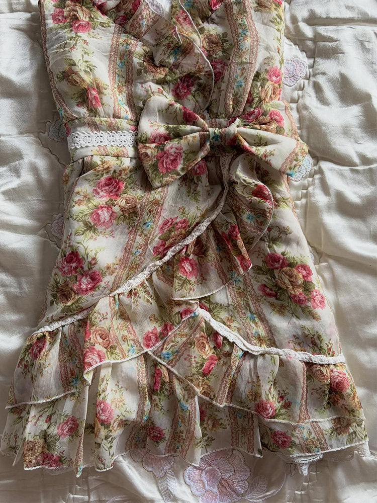 vintage bow ruffled tank top