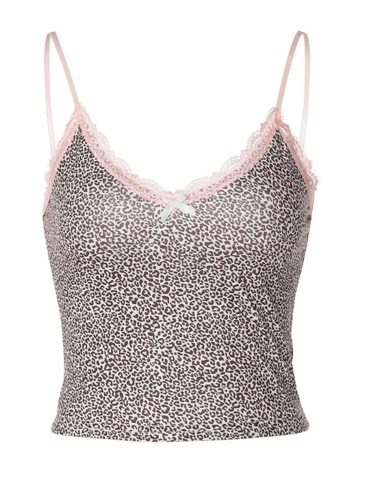 Coquette Lace Leopard Print Tank Top