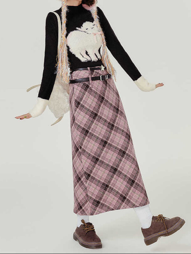 Preppy Pink Plaid Maxi Skirt