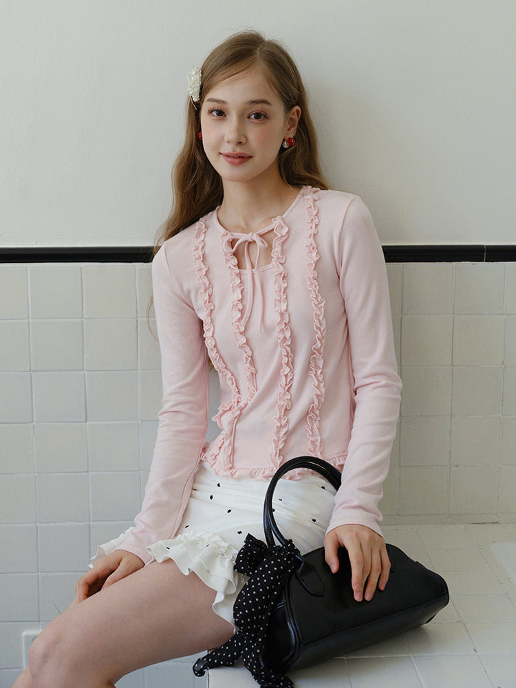 lace back bow long-sleeved top