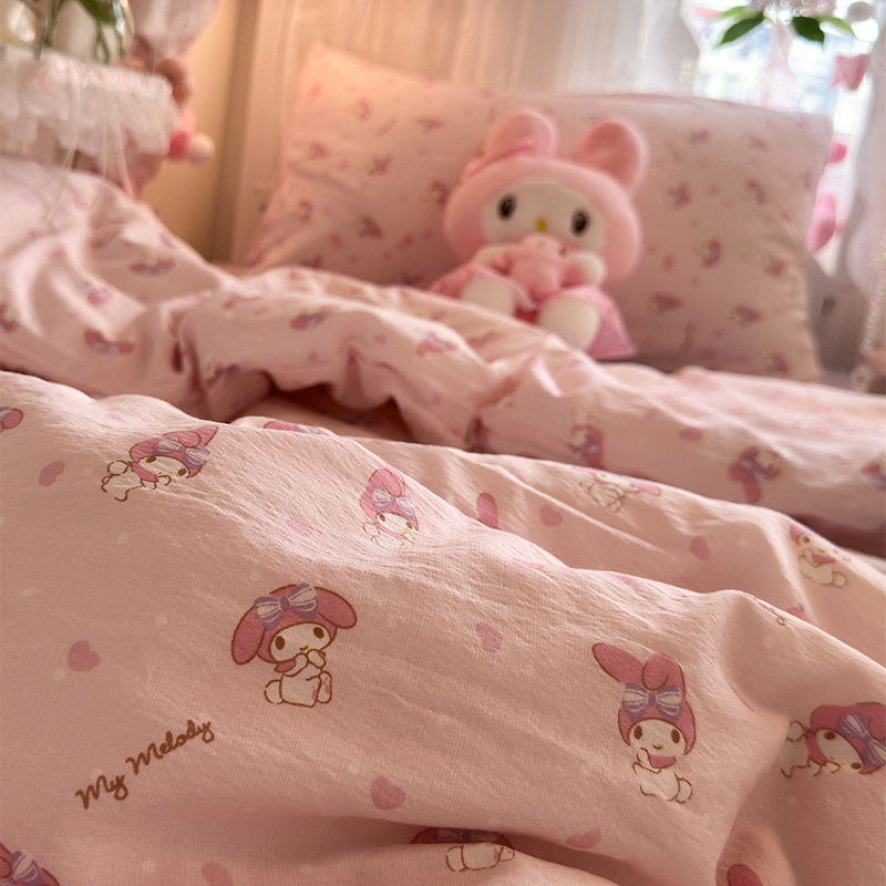 Lovely Melody washed cotton bed sheet set of four