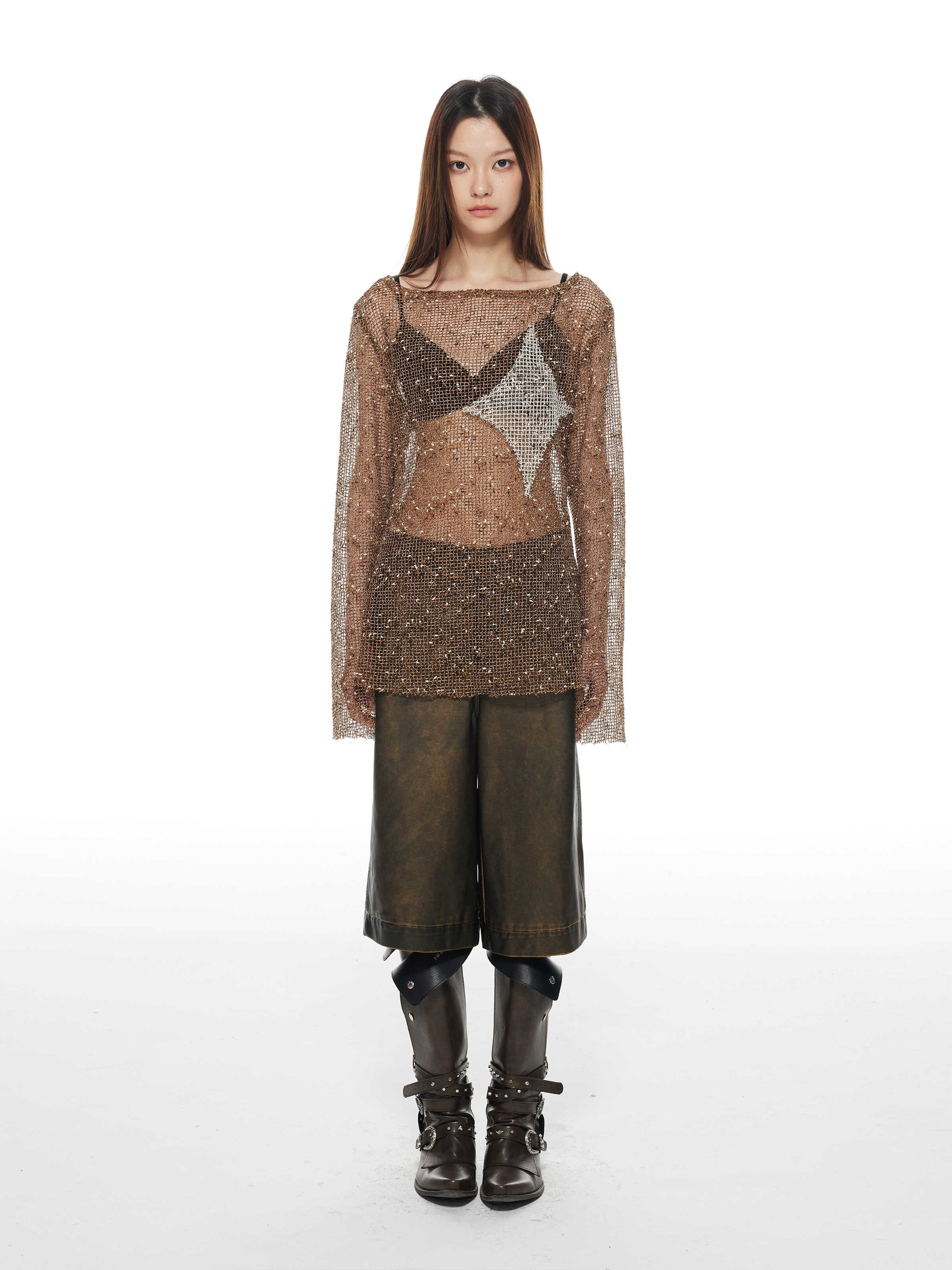 Grunge Stars Hollow Loose Long-sleeved Top