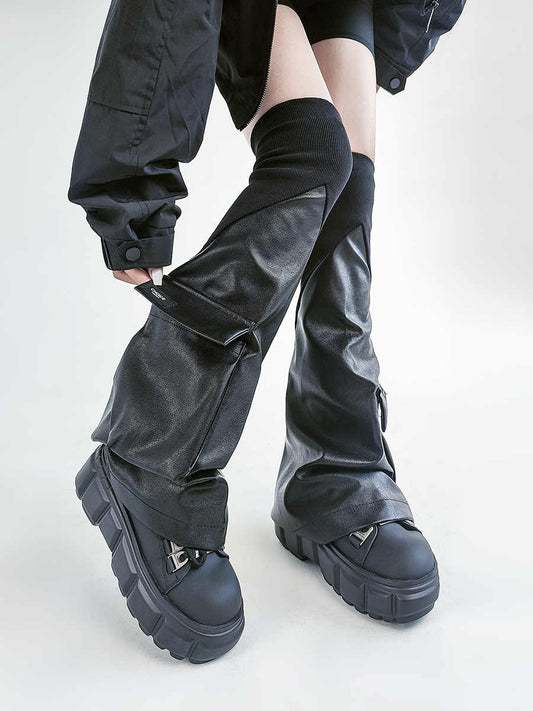 Dark Grunge Threaded Leather Leg Warmers