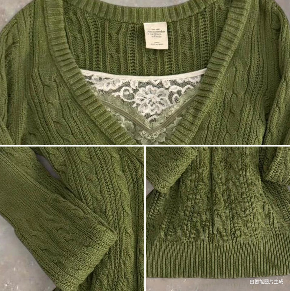 y2k vintage fake two-piece knitted sweater