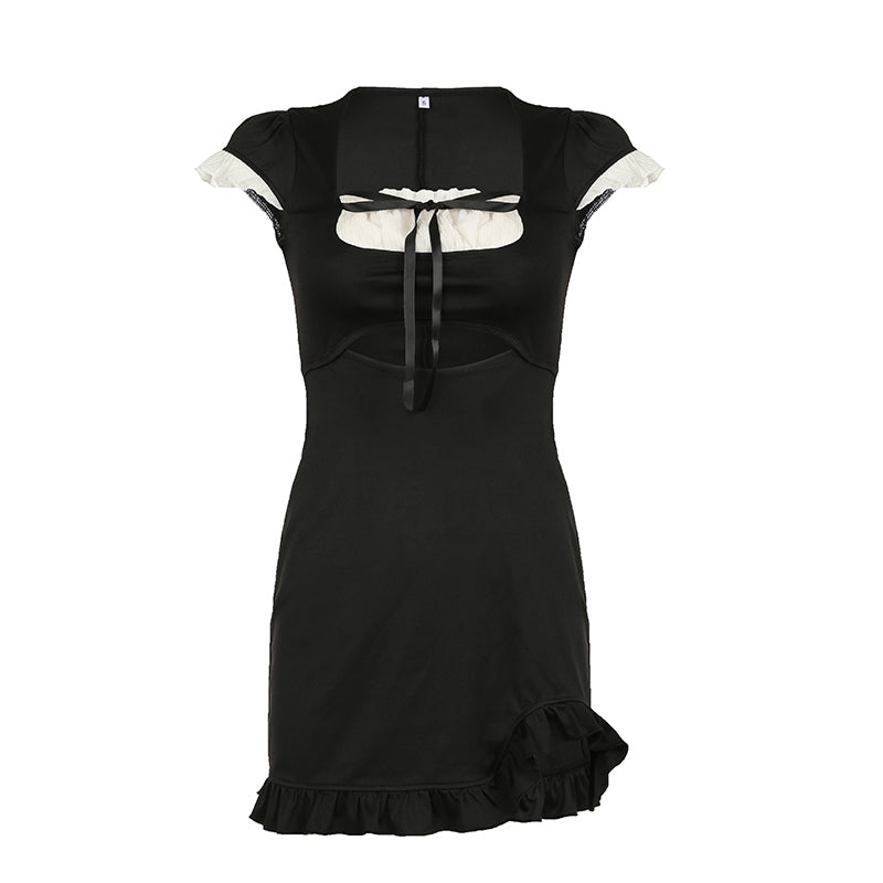 Dark Coquette Bow Contrasting Mini Dress