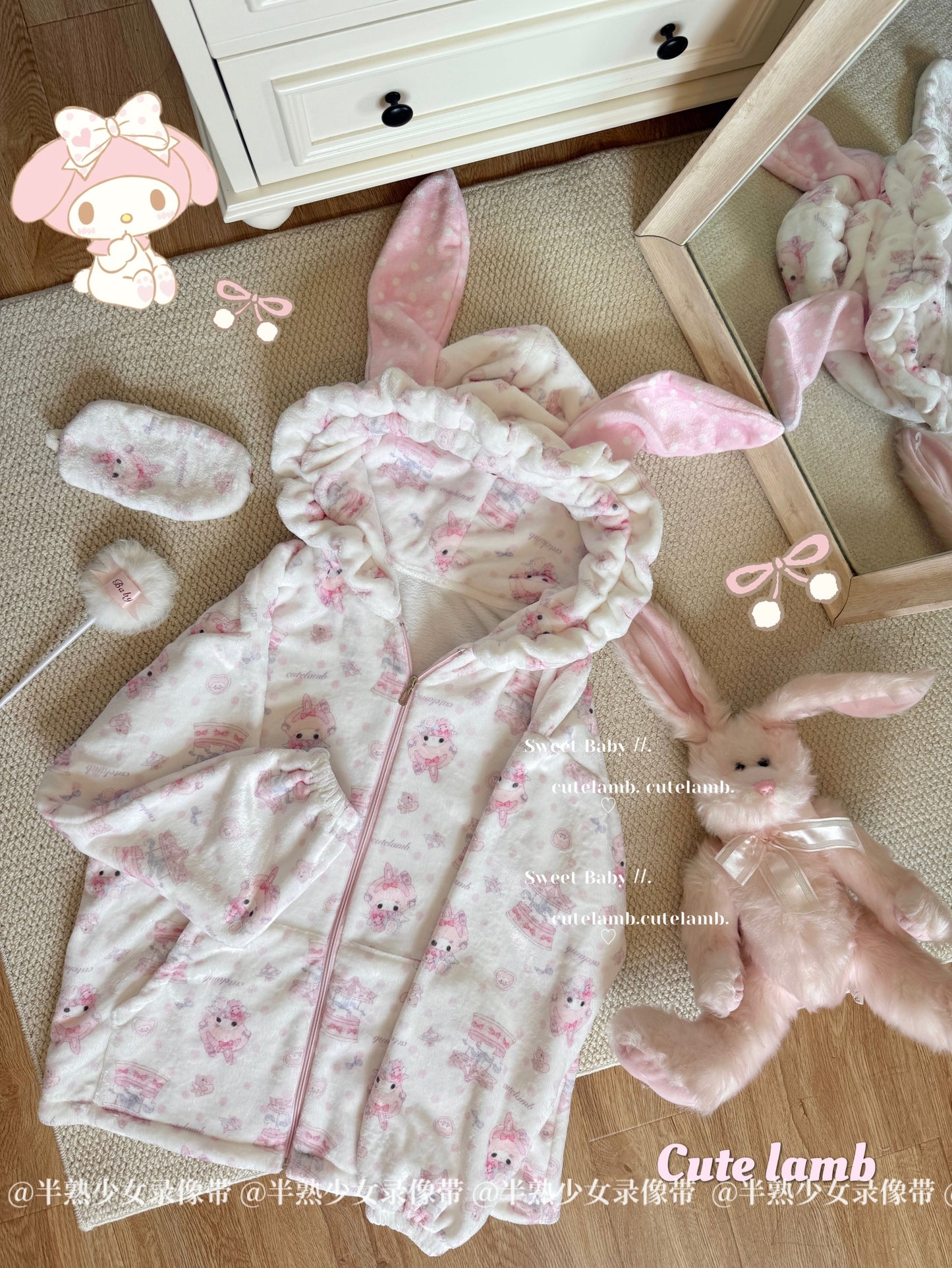 kawaii melody pink coat suit