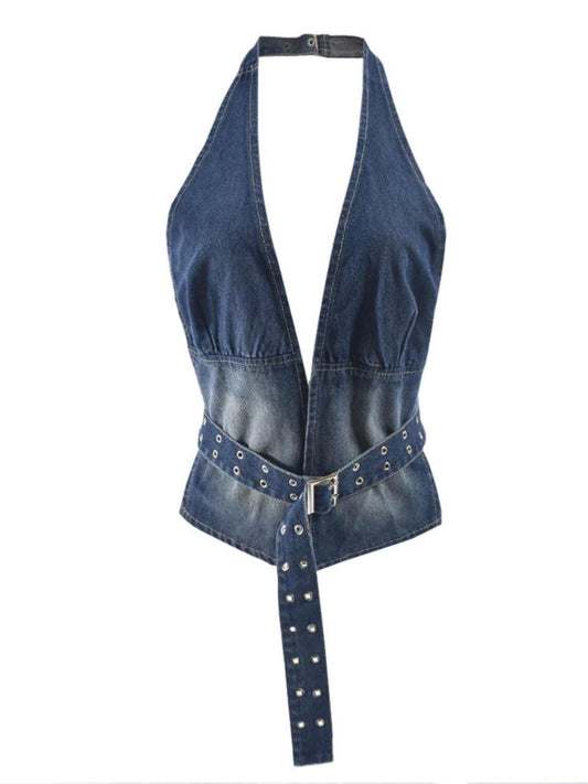 Hot Girl Halter Neck Halter Denim Top