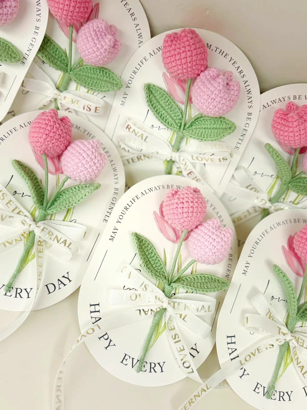 Tulip bouquet wool knitted greeting card