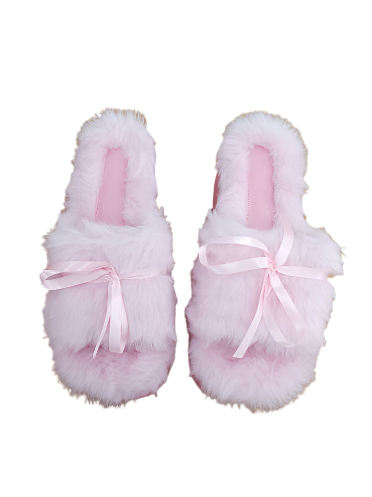 Coquette Bows Plush Pink Slippers