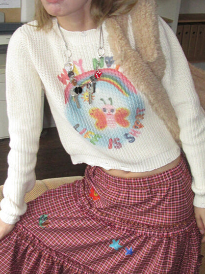 Angel Devil Printed Beige Sweater