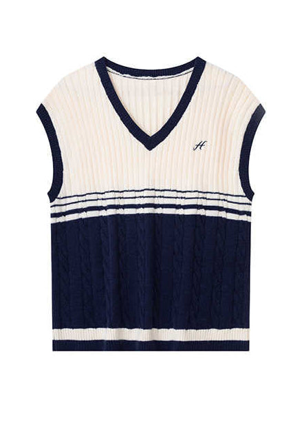 Preppy Navy V-neck Knitted Vest